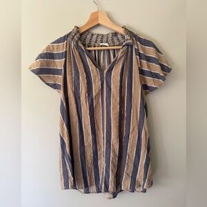 BUCKETLIST Flutter Sleeve Striped Tunic Blue Tan